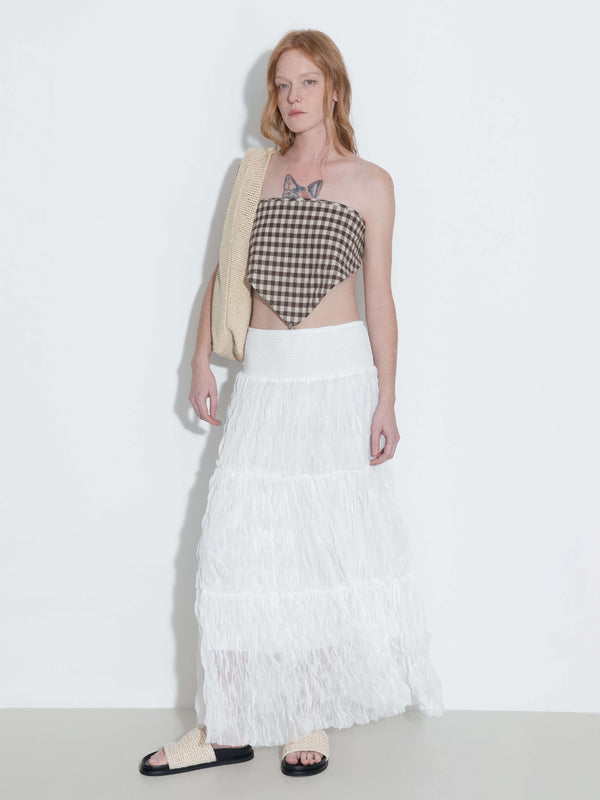 cubic White Wavy Draped Midi Skirt White