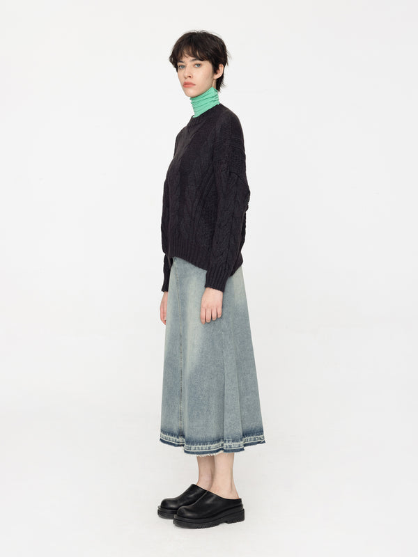Cubic Wide Cable Knit Sweater Black