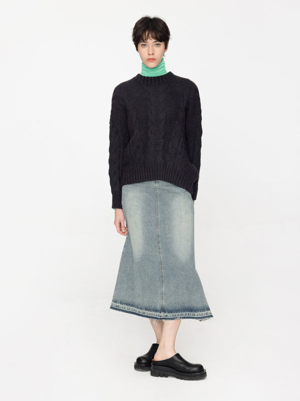 Cubic Wide Cable Knit Sweater Black