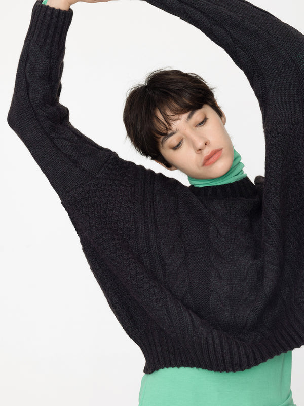 Cubic Wide Cable Knit Sweater Black