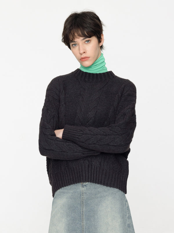 cubic Wide Cable Knit Sweater Black