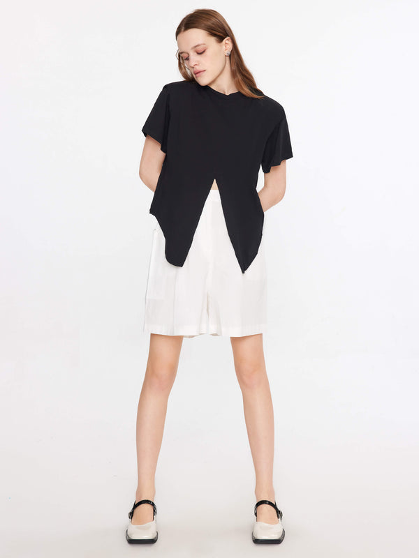 Cubic Wide Leg Bermuda Shorts Khaki