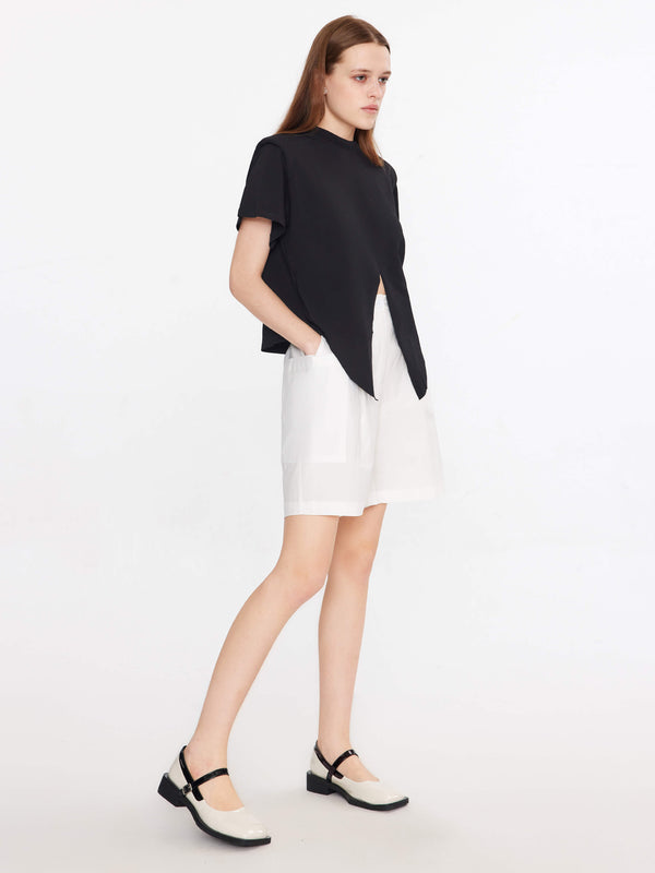 Cubic Wide Leg Bermuda Shorts Khaki