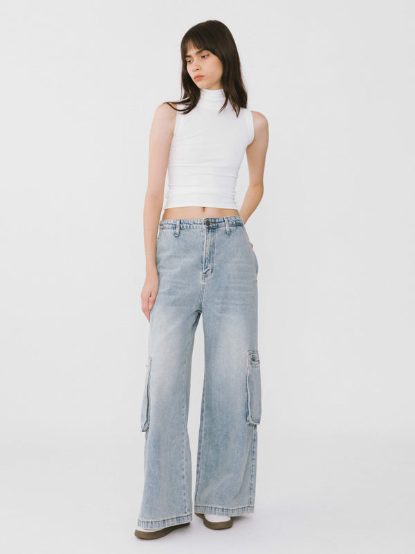 Cubic Wide Leg Cargo Jeans Light Blue