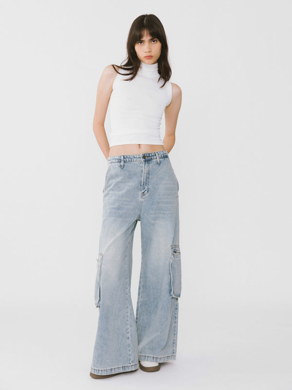 Cubic Wide Leg Cargo Jeans Light Blue