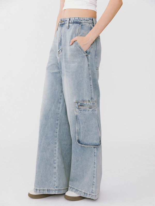 cubic Wide Leg Cargo Jeans Light Blue