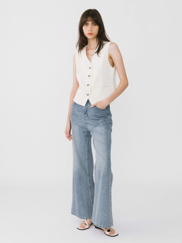 Cubic Wide Leg Curved Panel Jeans Gray