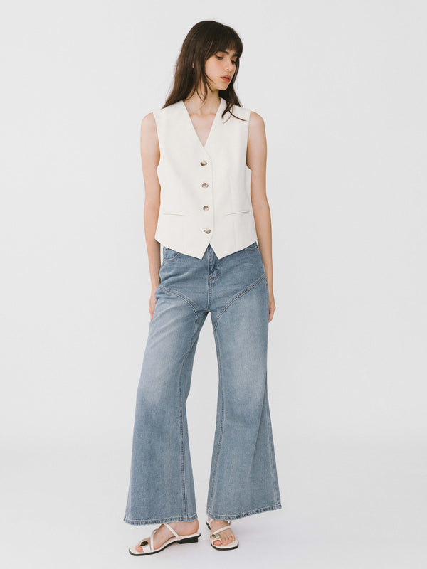 Cubic Wide Leg Curved Panel Jeans Gray