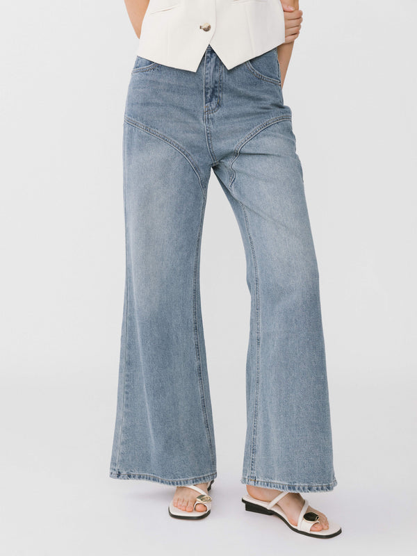 cubic Wide Leg Curved Panel Jeans Gray