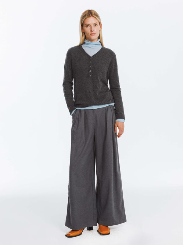 Cubic Wide Leg Double Pleated Trousers Coffee