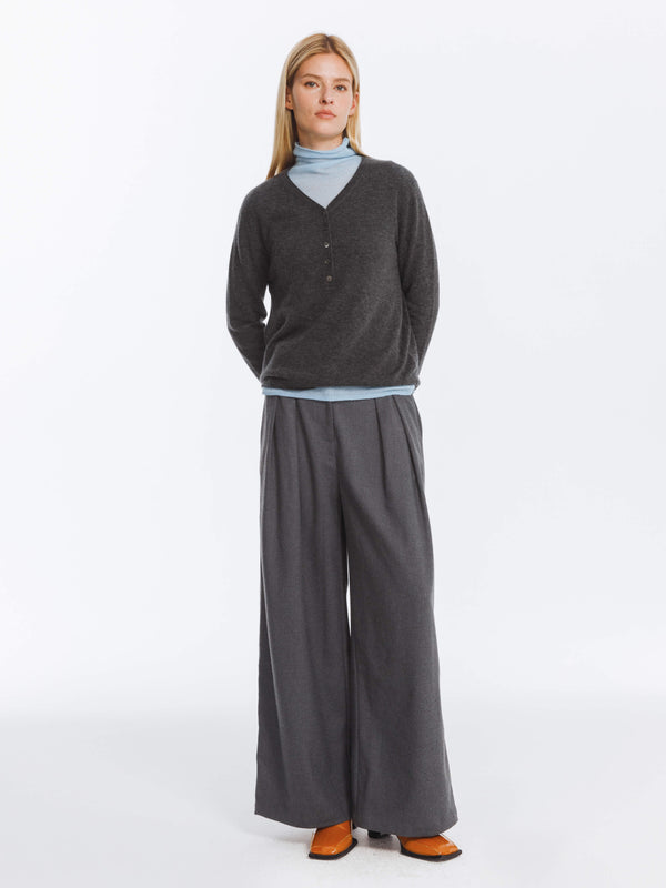 cubic Wide Leg Double Pleated Trousers Coffee