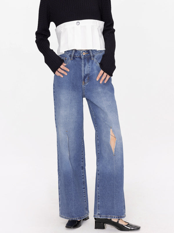 Cubic Wide Leg Jeans With Single Pleat Steel Blue