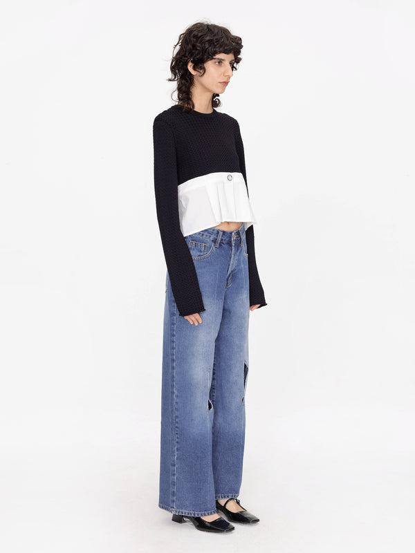 Cubic Wide Leg Jeans With Single Pleat Steel Blue