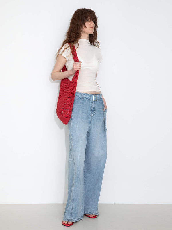 Cubic Wide-Leg Straight Jeans With Belt Blue