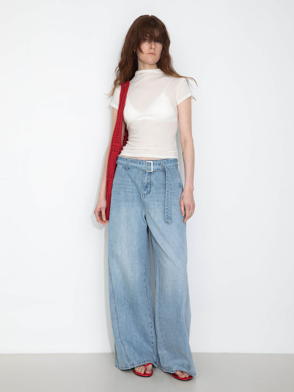 Cubic Wide-Leg Straight Jeans With Belt Blue