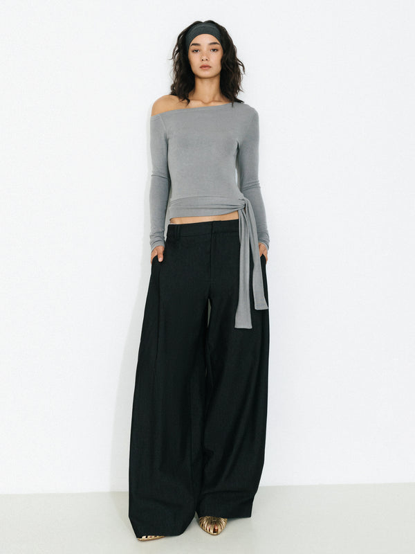 cubic Wide-Leg Tapered Tailored Trousers Black