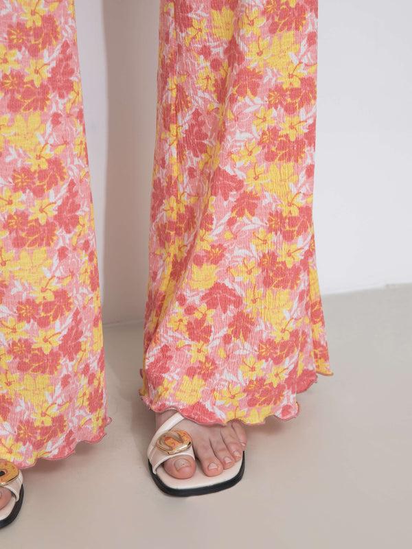 Cubic Women Wide Leg Floral Printed Pants Pink