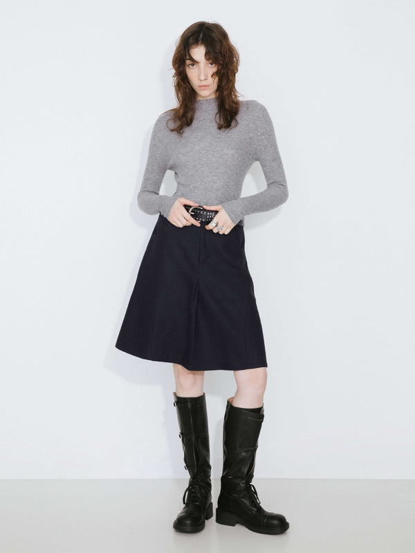Cubic Wool Blend A-Line Skirt Gray