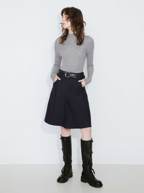 Cubic Wool Blend A-Line Skirt Gray
