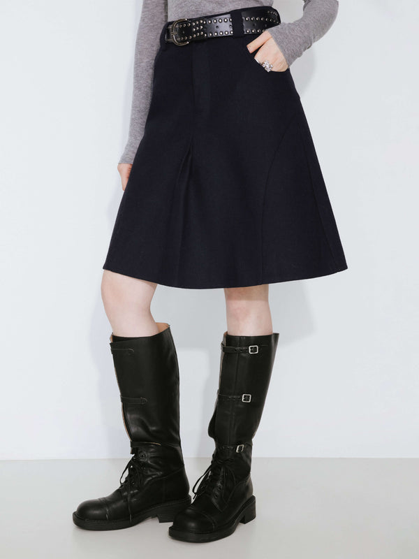Cubic Wool Blend A-Line Skirt Gray