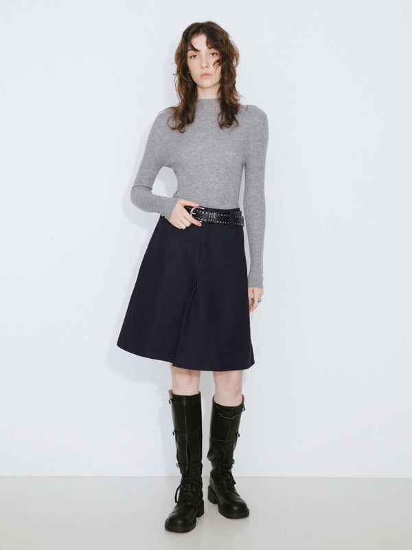 cubic Wool Blend A-Line Skirt Gray