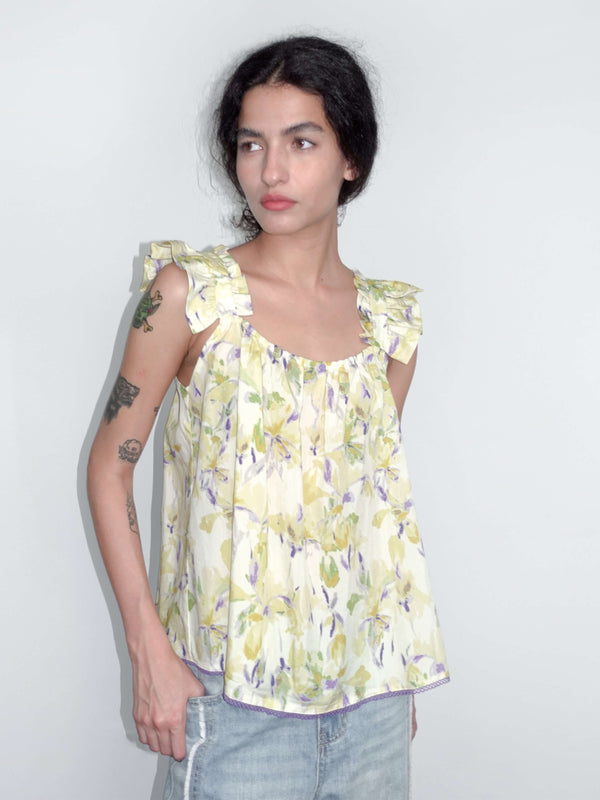 cubic Yellow Floral Print Ruffle Cami Top Yellow