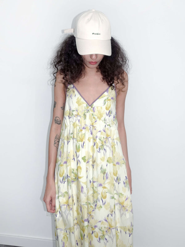 Cubic Yellow Floral Printed Sling Dress Yellow