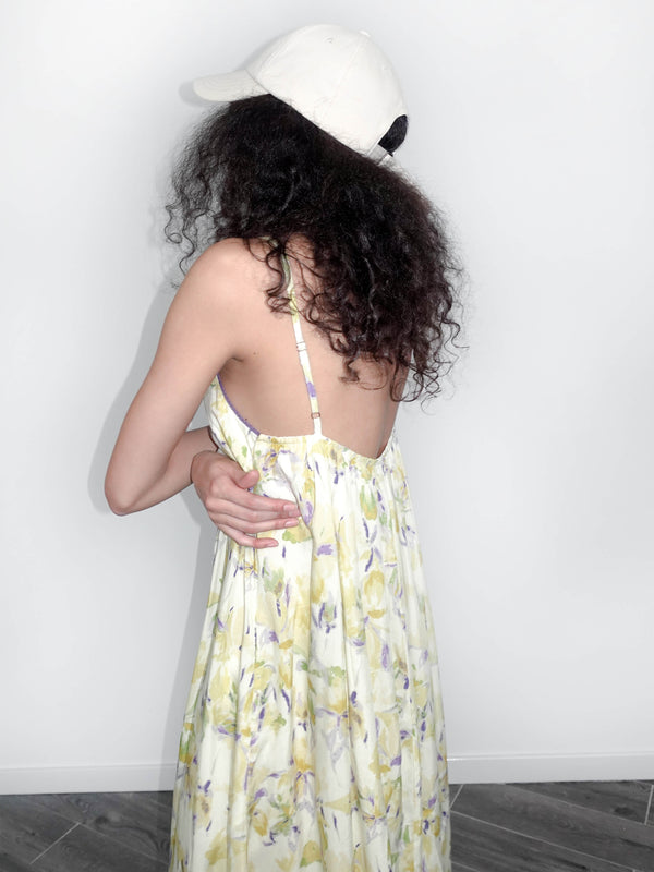 Cubic Yellow Floral Printed Sling Dress Yellow