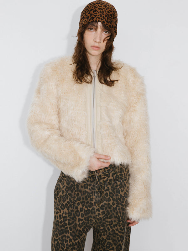 Cubic Zip Up Cropped Teddy Coat Wheat