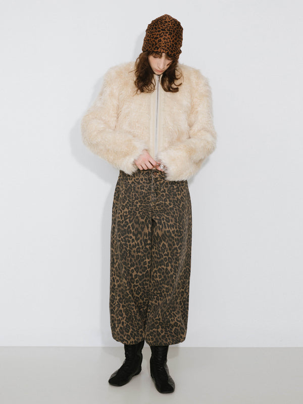 Cubic Zip Up Cropped Teddy Coat Wheat