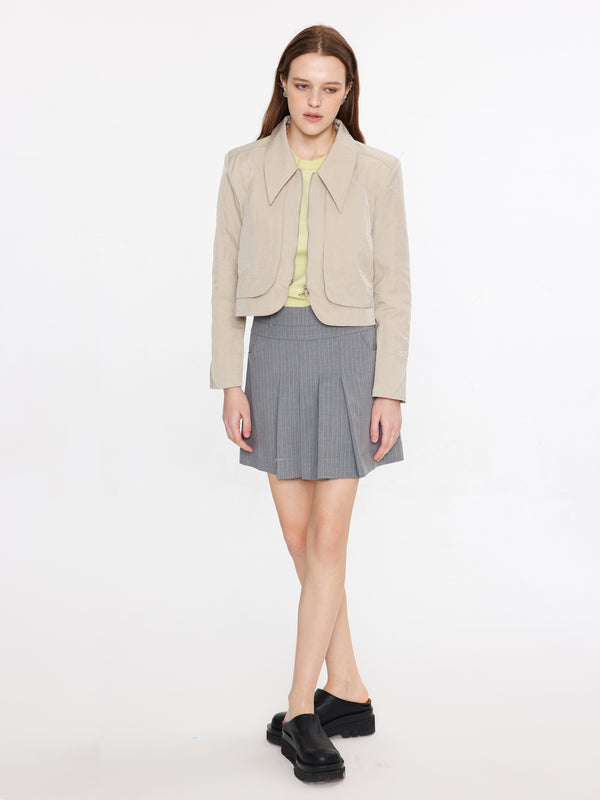 Cubic Zip Up Curved Short Jacket Wheat