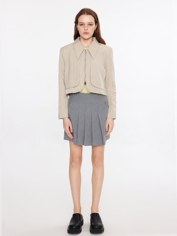 Cubic Zip Up Curved Short Jacket Wheat