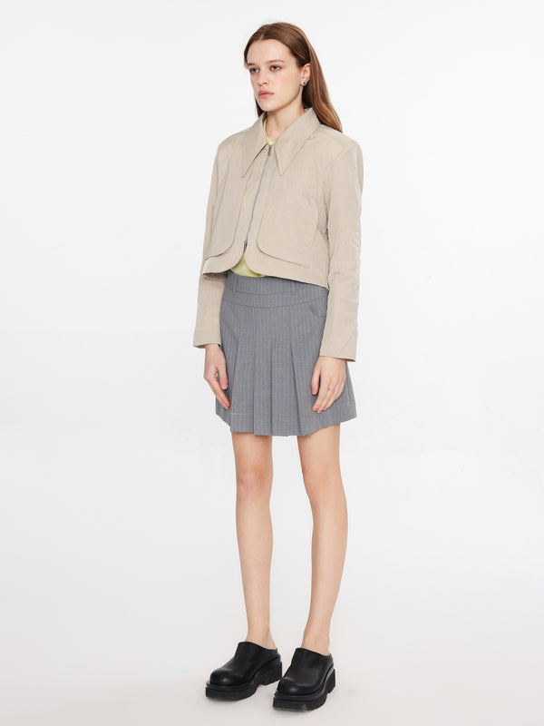 Cubic Zip Up Curved Short Jacket Wheat