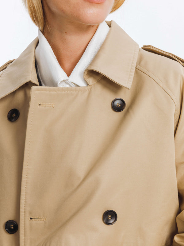 Cubic Double Breasted Cotton Blend Trench Coat Wheat
