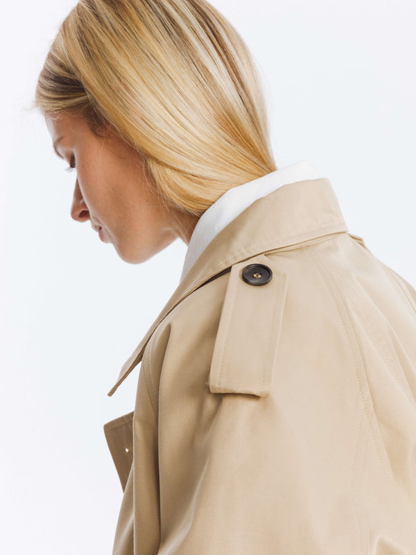 Cubic Double Breasted Cotton Blend Trench Coat Wheat