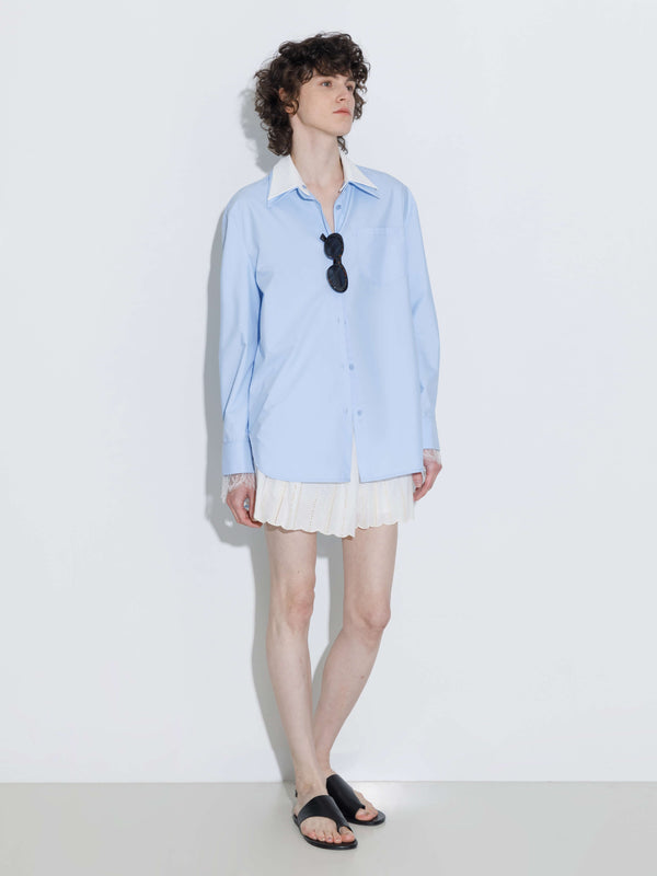 Cubic Double Wing Collar Shirt With Detachable Lace Collar White