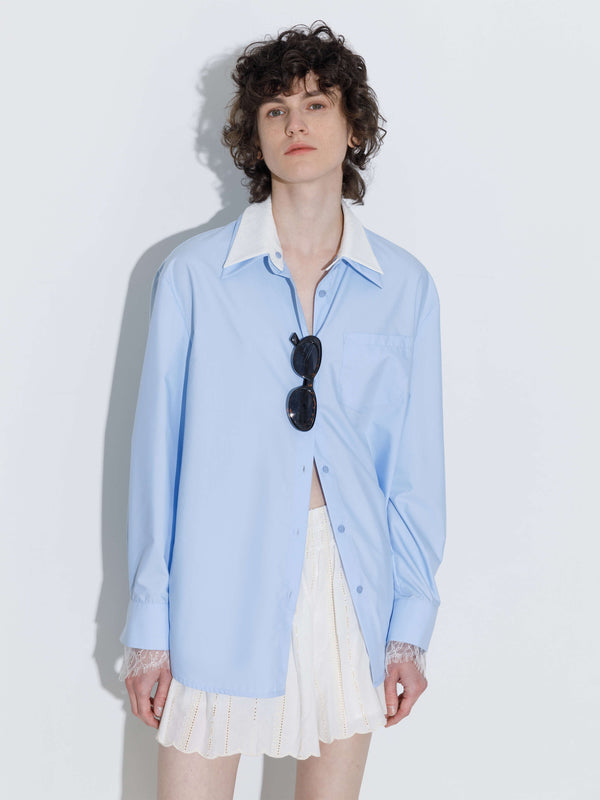 Cubic Double Wing Collar Shirt With Detachable Lace Collar White