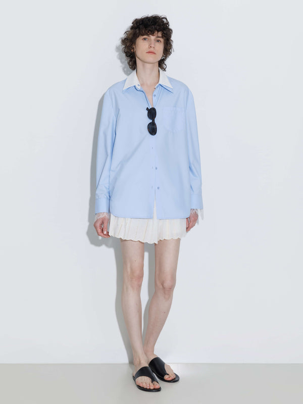 cubic Double Wing Collar Shirt with Detachable Lace Collar White