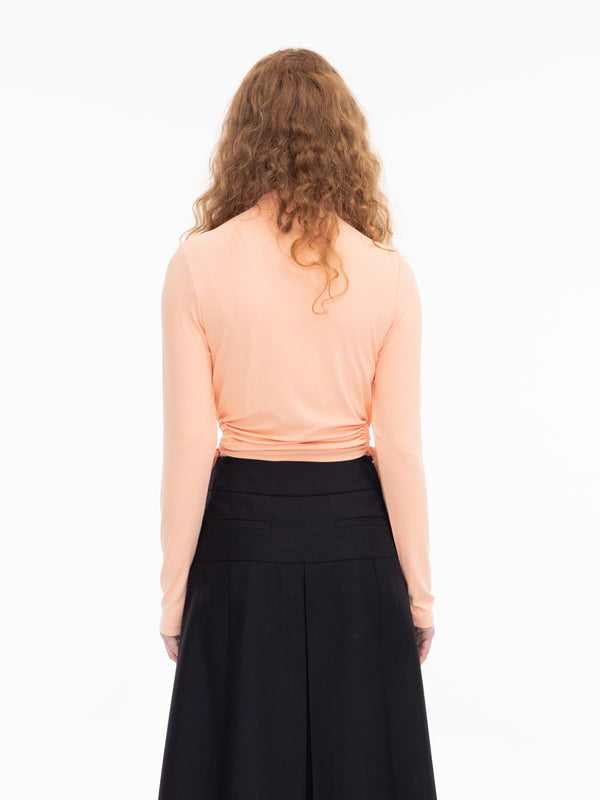 Cubic Drawstring Side Cut Out High Neck Top LightSalmon