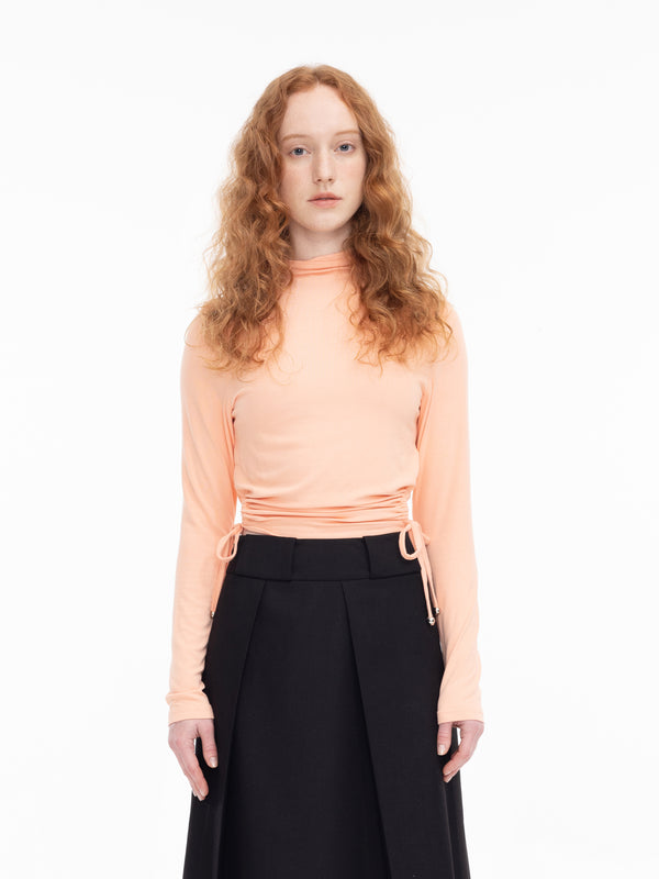 Cubic Drawstring Side Cut Out High Neck Top LightSalmon