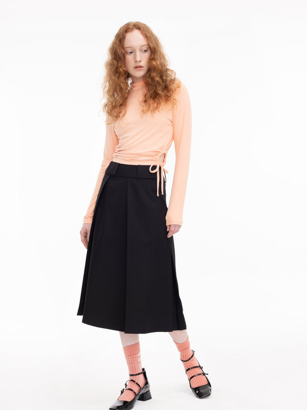 cubic Drawstring Side Cut Out High Neck Top LightSalmon