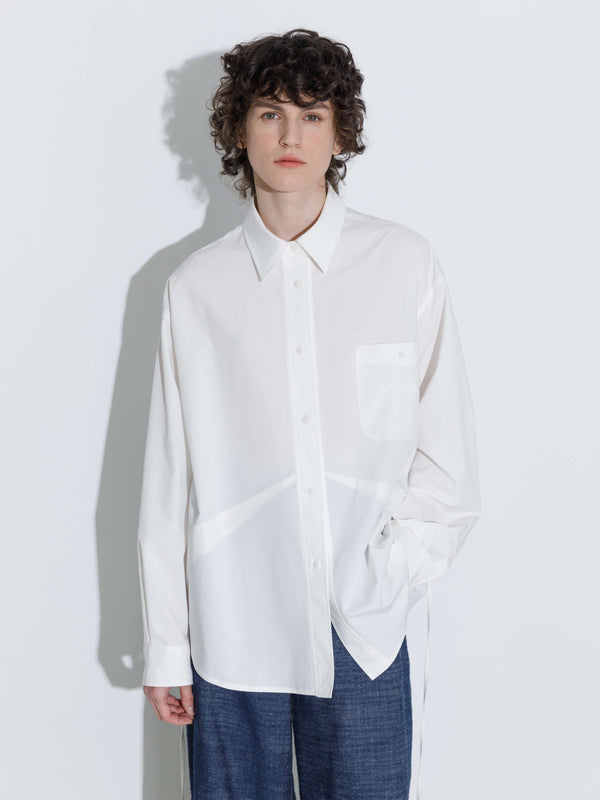 Cubic Drop Shoulder Oversized Shirt With Waist Tie White