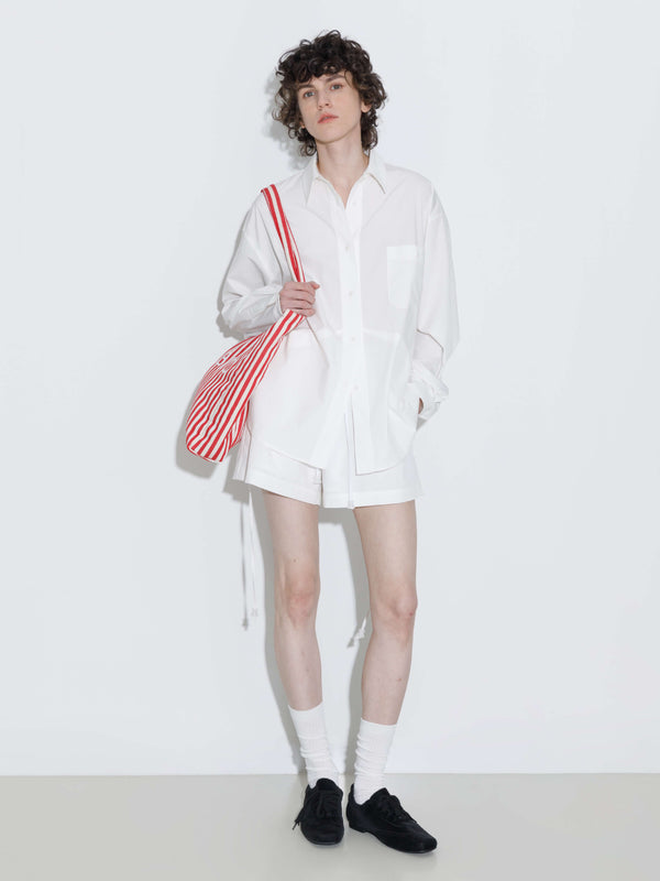 cubic Drop Shoulder Oversized Shirt with Waist Tie White