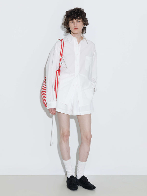 Cubic Drop Shoulder Oversized Shirt With Waist Tie White
