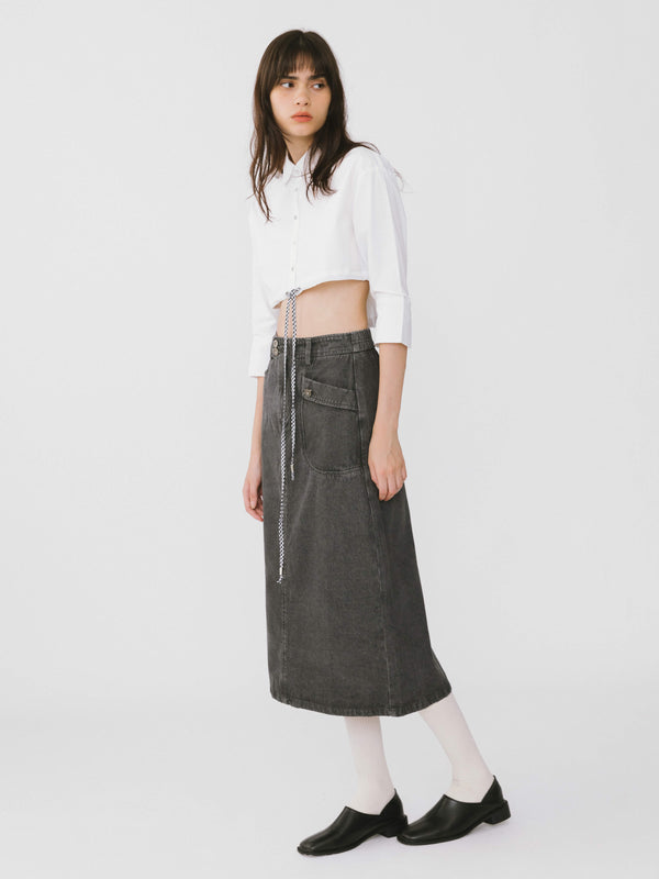 Cubic Extra Cropped Shirt With Drawstring Waist White