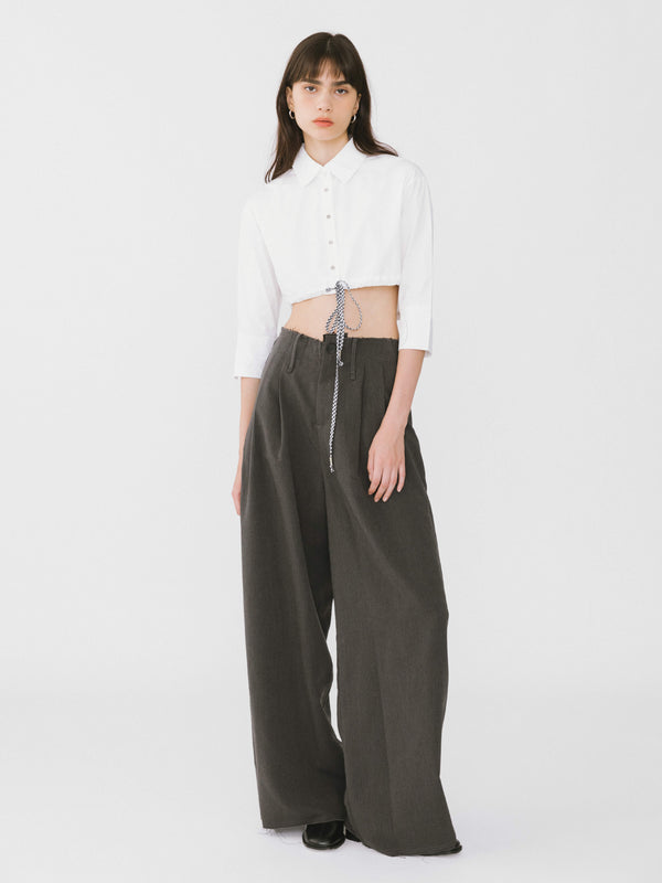 Cubic Extra Cropped Shirt With Drawstring Waist White