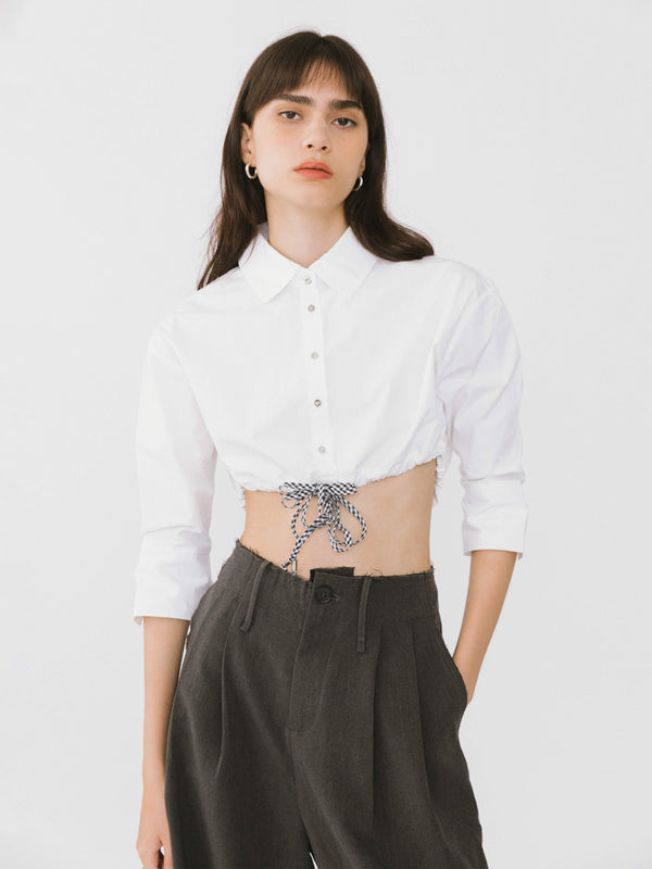 Cubic Extra Cropped Shirt With Drawstring Waist White