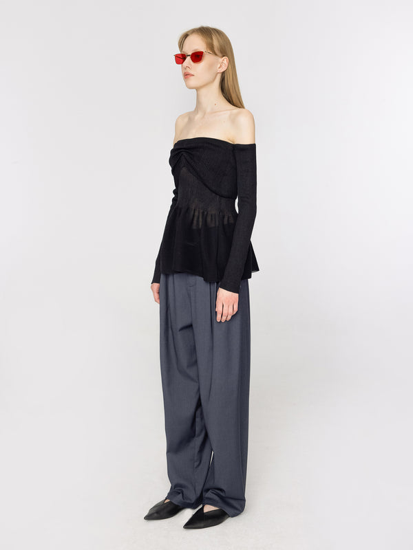 Cubic Fine Knit Strapless Top With Detached Sleeves Black