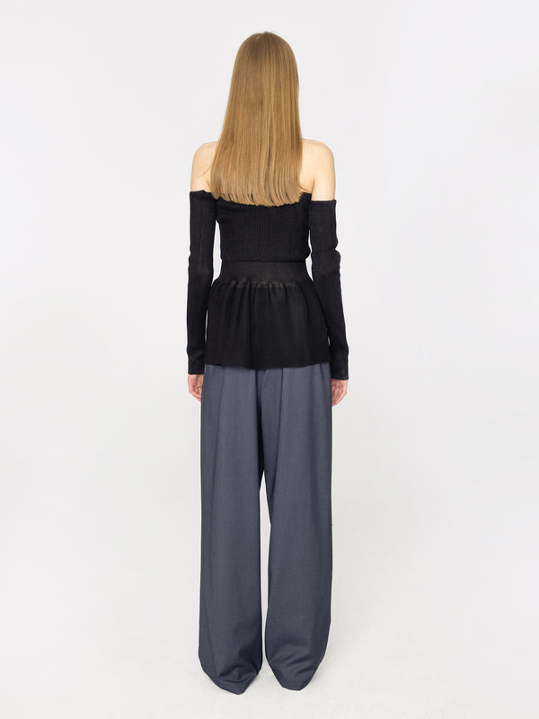 Cubic Fine Knit Strapless Top With Detached Sleeves Black