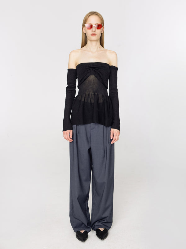 Cubic Fine Knit Strapless Top With Detached Sleeves Black